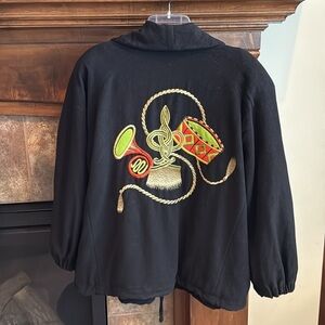Unique wool angora coat colorful music drum horn embroidery Laurel Germany 40/1X